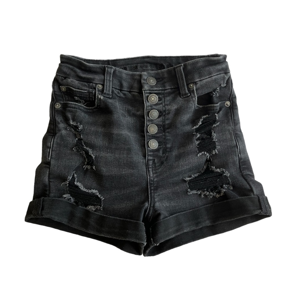 Black Distressed High Rise AEO Jean Shorts